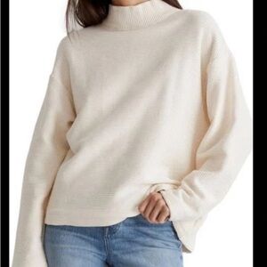 Madewell Funnel-neck Ribbed Drop Shoulder Cream White Turtleneck Sweater Medium